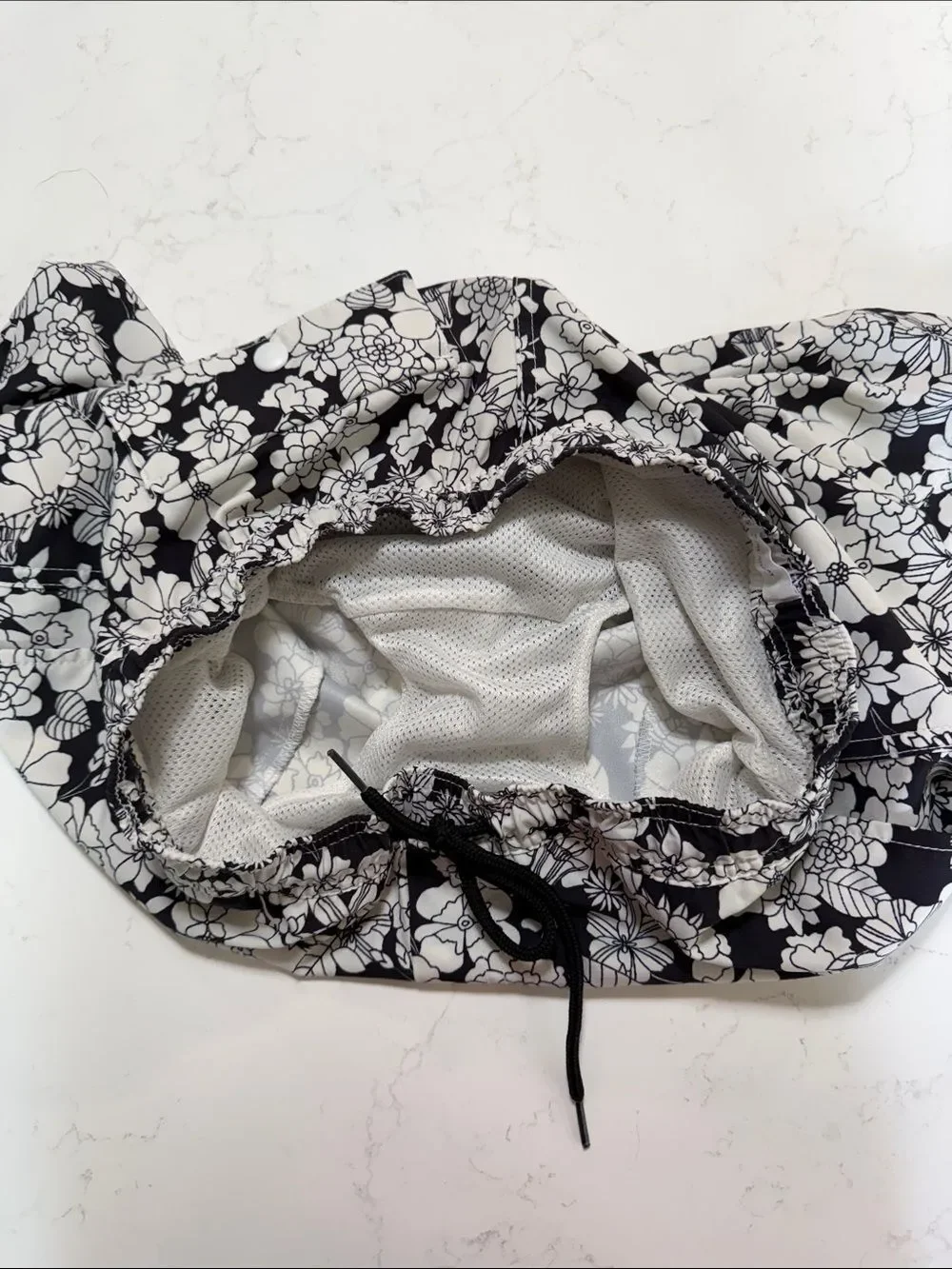 Men's Black & White Floral Swim Trunks